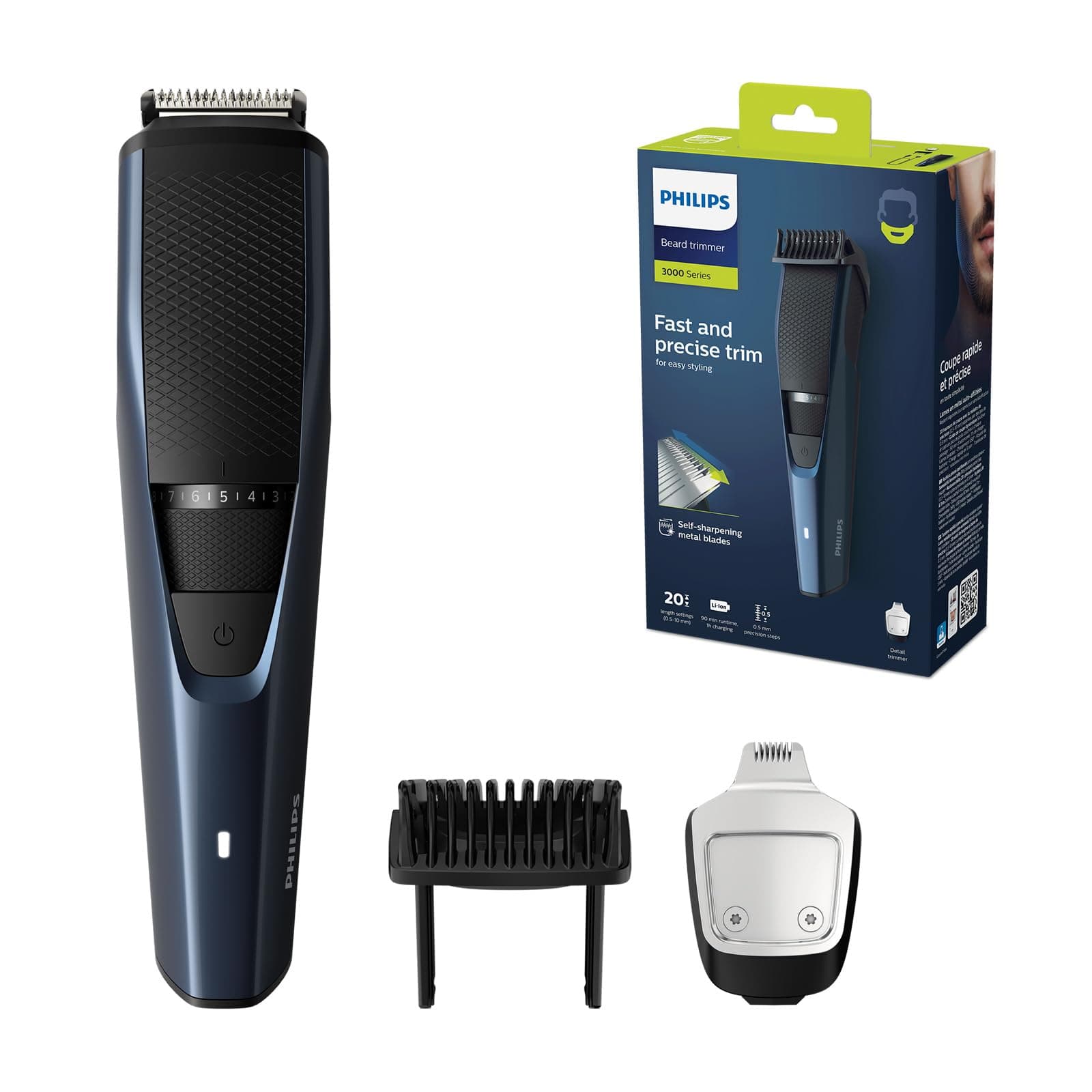 Philips Series 3000 - Tondeuse à barbe électrique pour homme avec tondeuse à barbe de précision, système de guide de coupe, 90 min d'autonomie et charge de 1 heure (modèle BT3238/15) - Image 1