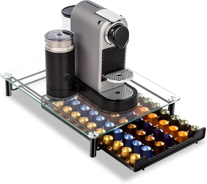Masthome Storage Drawer for 60 Nespresso Capsules, Coffee Pod Holder with Glass Display, Mesh Drawer Display Storage Tray for Nespresso - Image 1