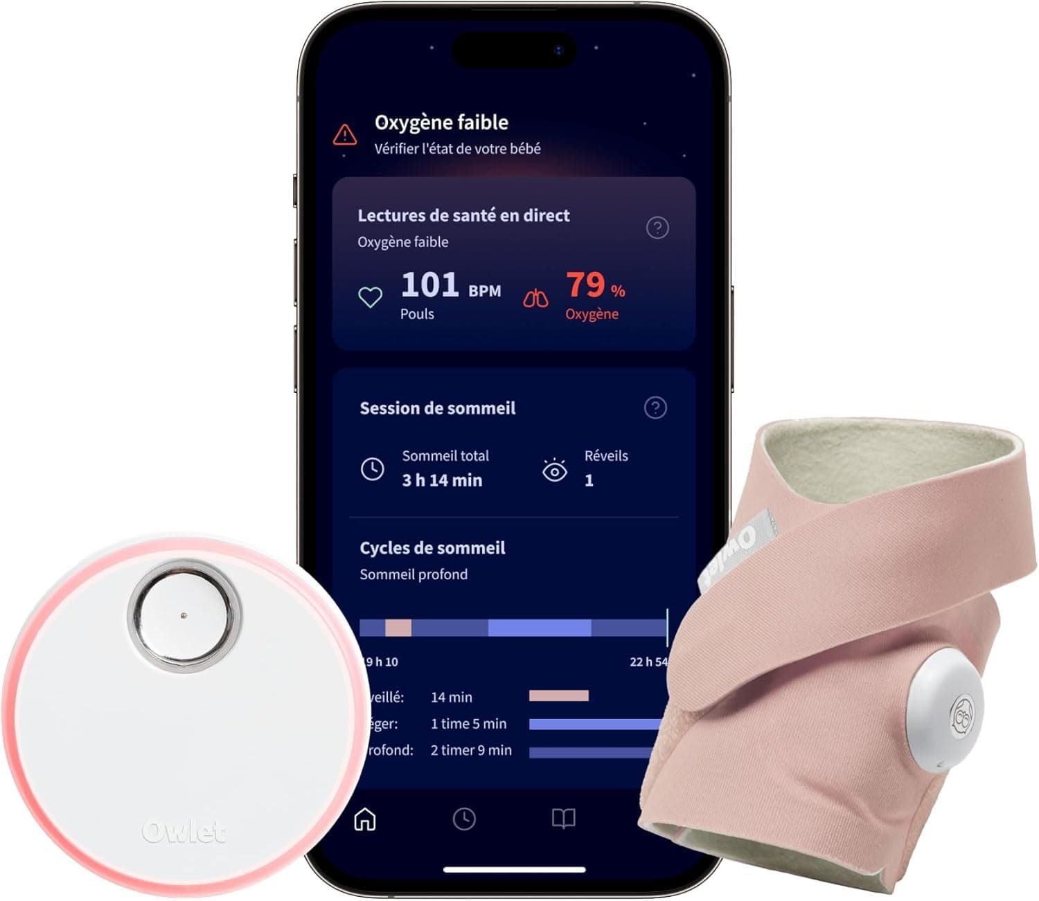 Owlet Dream Sock® - Système de surveillance intelligent pour bébé - Suivi en direct de la fréquence cardique et de l'oxygène du nourrisson - Dusty Rose