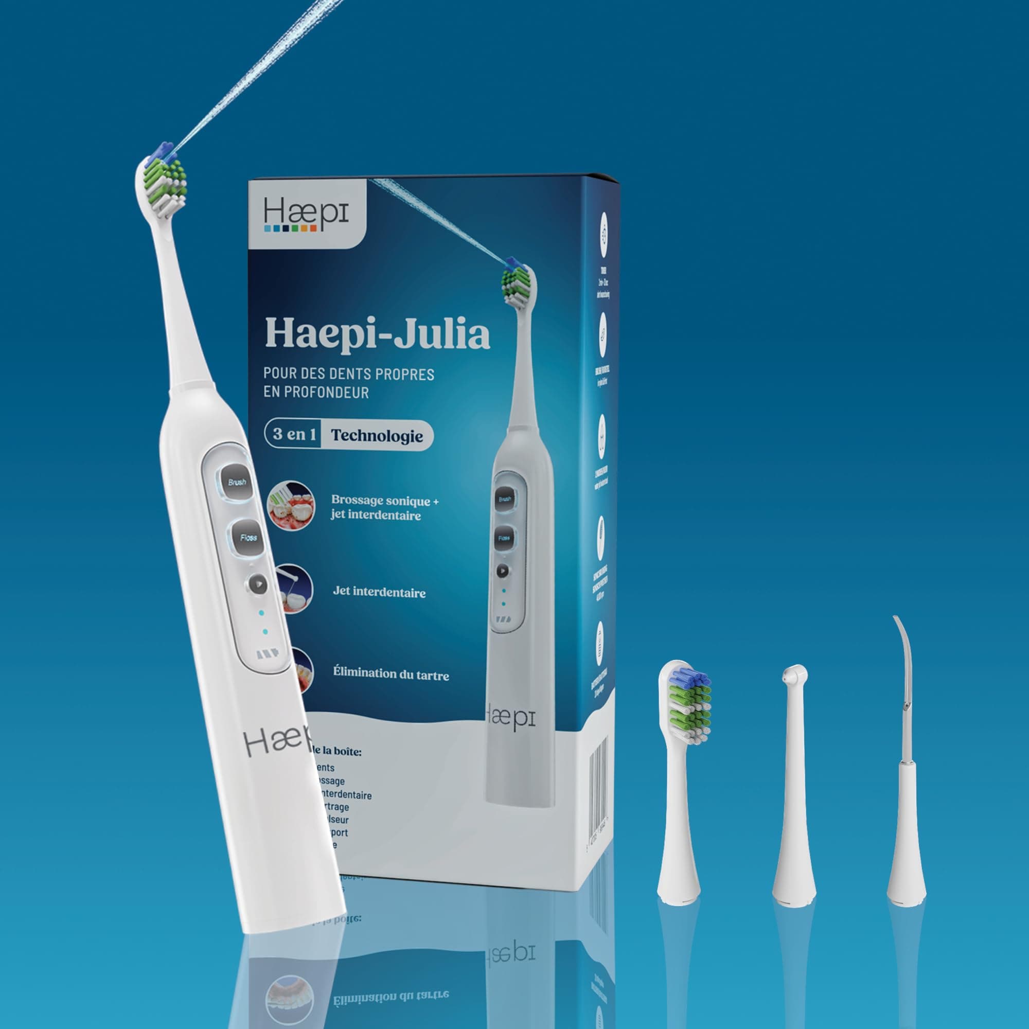 GUM Julia 3-in-1 Sonic Electric Toothbrush | Brushing+Interdental Jet+Descaling | 48,000 Vibrations/min | USB Rechargeable | For Sensitive Gums & Braces Wearers