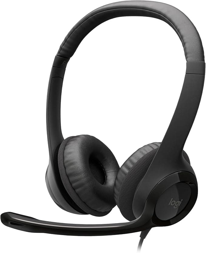 Logitech H390 Wired Headphones for PC/Laptop, Stereo Headset with Noise Cancelling Microphone, USB-A, Online Controls, Compatible with Chromebook - Black