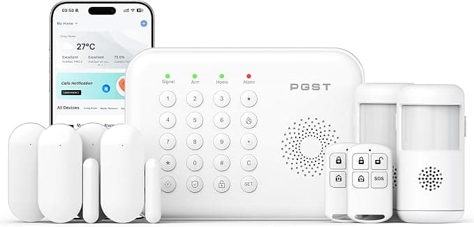 Google PGST 9 x Wireless Home Alarm Kit - Smart Home Alarm System 4G/WiFi + GSM & Infrared Detector Dual Power Supply Alarm Kit with App & Voice Control (Alexa/Google) Easy Installation