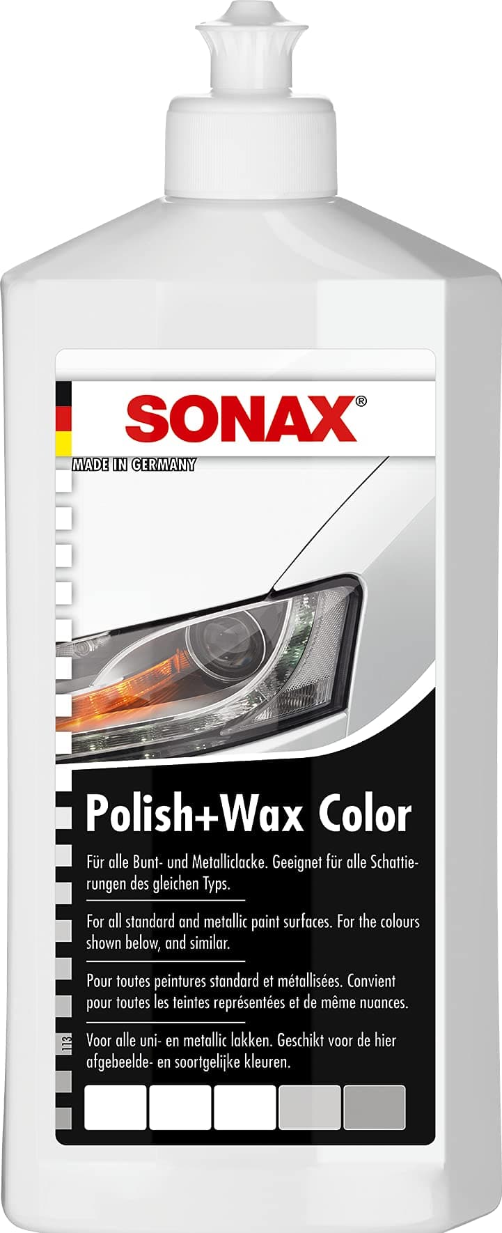 SONAX Polish+wax color blanc (500 ml) avec cire de Carnauba et pigments de couleur blanc pour polir et protéger | Réf: 0960000-810 - Image 9