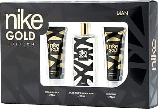 Nike NIKE - Eau de Cologne Gold Edition 100 ml + Après-rasage 75 ml + Gel douche 75 ml, Coffret cadeau homme, Eau de toilette homme, Arôme d'agrumes épicé, Parfum frais, élégant et longue durée
