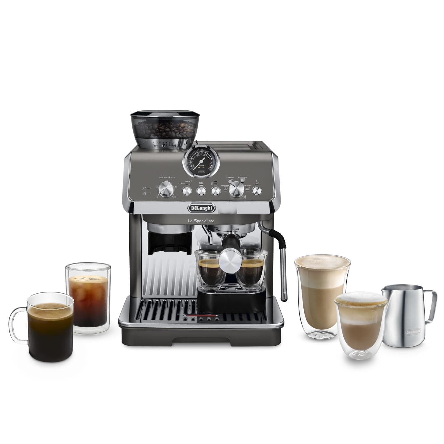 De'Longhi La Specialista Arte Evo EC9255.T Manual Coffee Bean Machine with Cold Brew Function, My Latte Art Manual Milk Frother, Includes Barista Kit, Temperature Control, 1450 W, Titanium