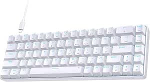 TMKB Mechanical Gaming Keyboard, T68SE 60% Mini Compact USB Wired Gaming Keyboard, US QWERTY Layout Red Switches Anti-Ghosting Keyboard for Computer PC Windows/Laptop/Mac OS, White