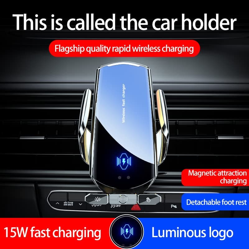 Wireless Phone Holder for Car Charger 15W Fast Charging Mobile Phone Holder Wireless Charging Magnetic Head with Type-C/iOS/Micro USB Port (Black) - Image 7