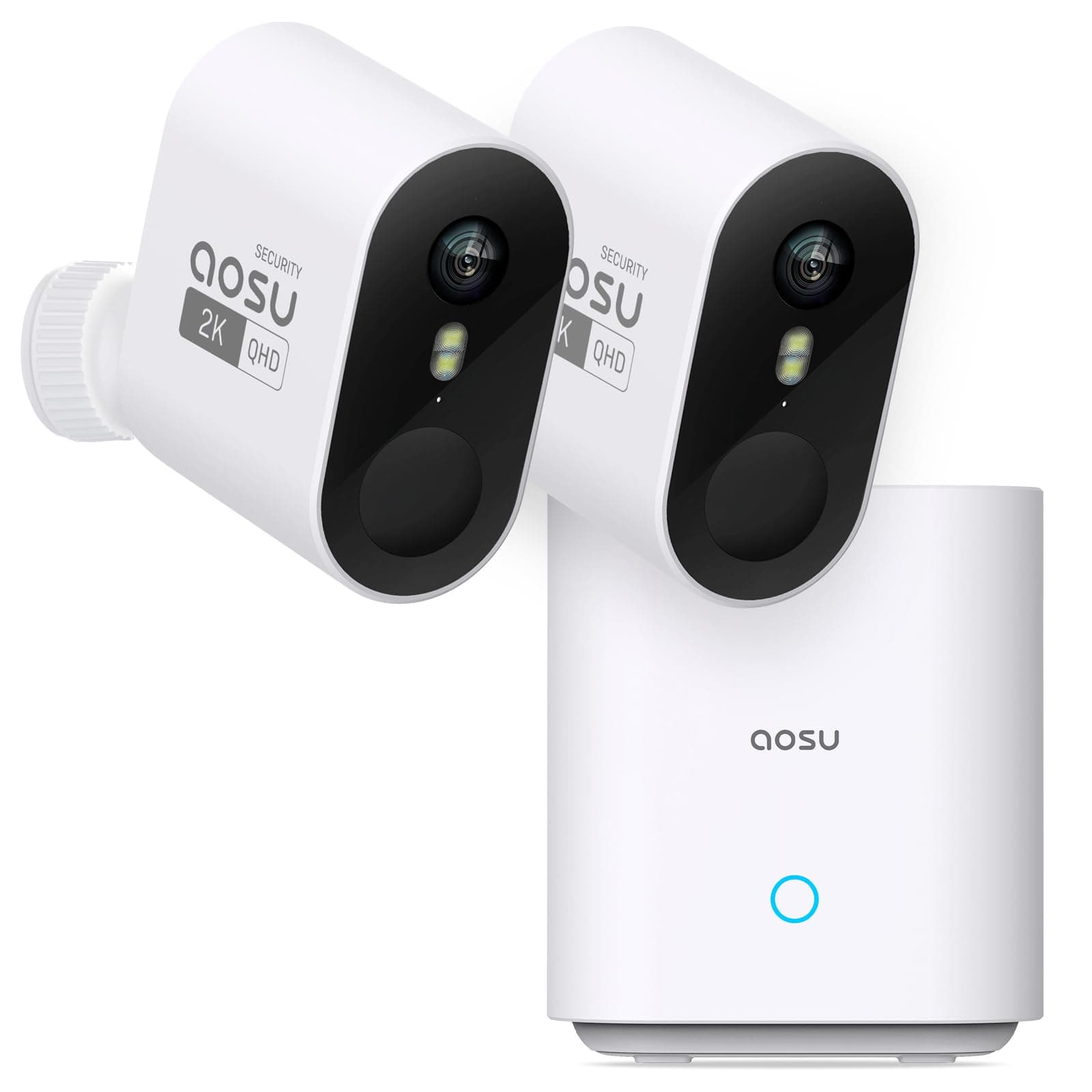 aosu 2K Wireless Outdoor WiFi Surveillance Camera, Kit 2 Cameras with aosuBase, No Monthly Fee, Battery Life Up to 240 Days, 166° Ultra Wide Angle, Al Detection, Vision Monitoring Between Cameras - Image 1