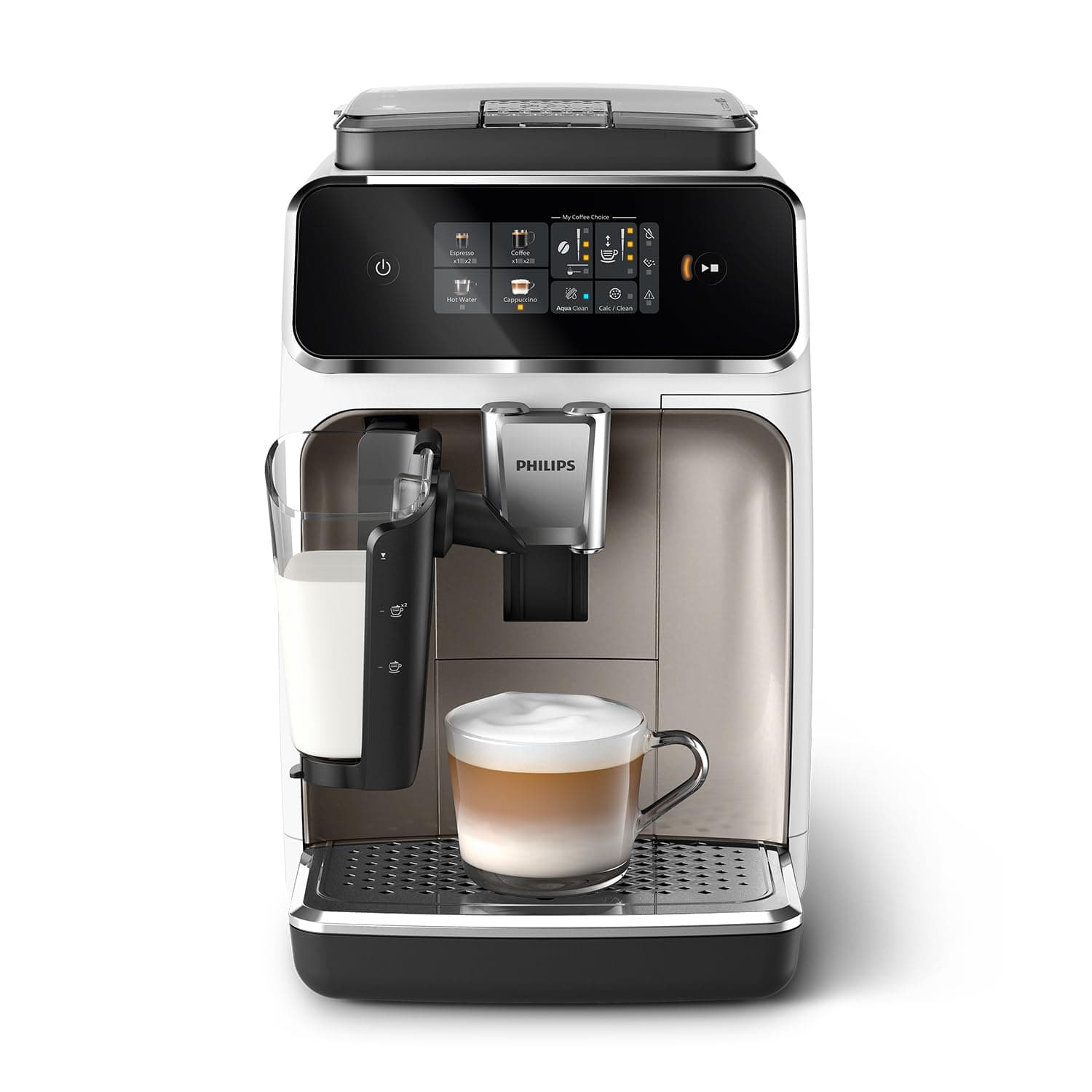 Philips Expresso broyeur Série 2300-4 Boissons, Écran tactile coloré, Carafe LatteGo, SilentBrew, Broyeur 100% Céramique, Machine à café à grain Blanc Chromé (EP2333/40) - Image 2