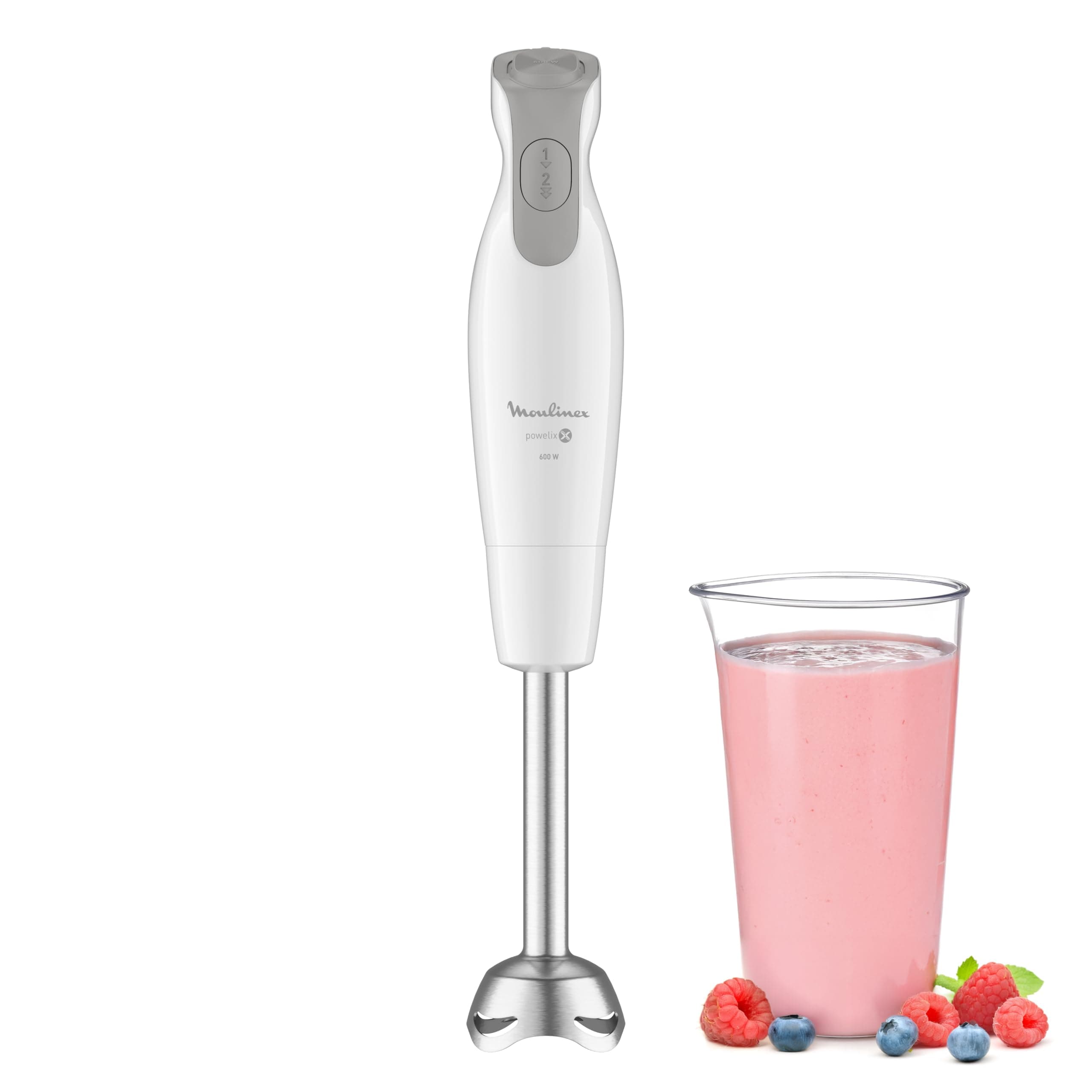 Moulinex Hand Blender, 600 W, 2 Speed, Ergonomic Handle, Stainless Steel Splash-Proof Foot, Dishwasher Safe, 4 Blades Powelix Technology, Daily Chef White DD551110 - Image 1