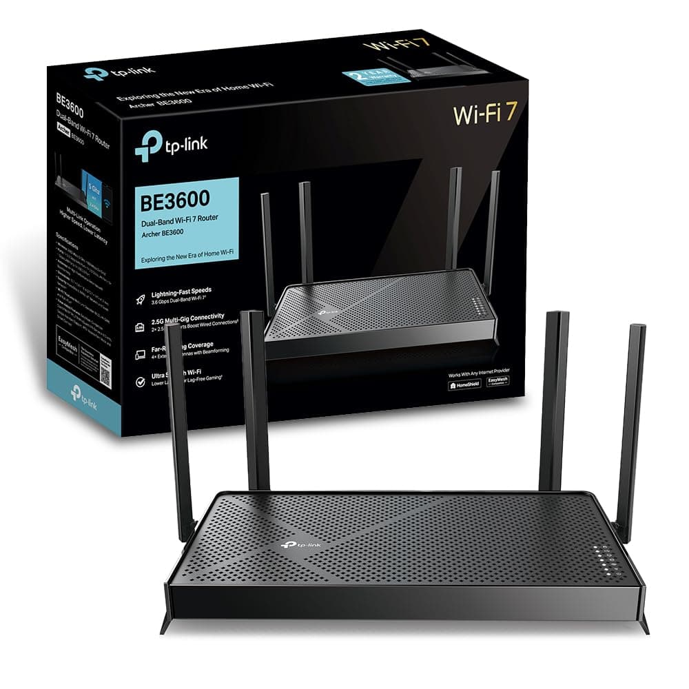 TP-Link Archer BE3600 WiFi Router, Speed up to 3.6Gbps, Dual Band, 2 Ports 2.5G, USB 3.0, 4 High Performance Antennas, EasyMesh, WPA3, Parental Control, Built-in Anti-Virus