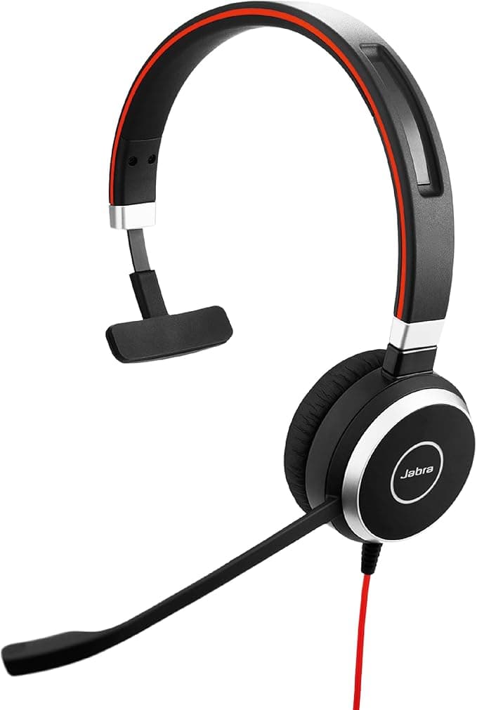 Jabra Evolve 40 MS Mono Headphones - Microsoft Certified Headphones for VoIP Softphone with Passive Noise Cancellation - USB Cable with Controller - Black