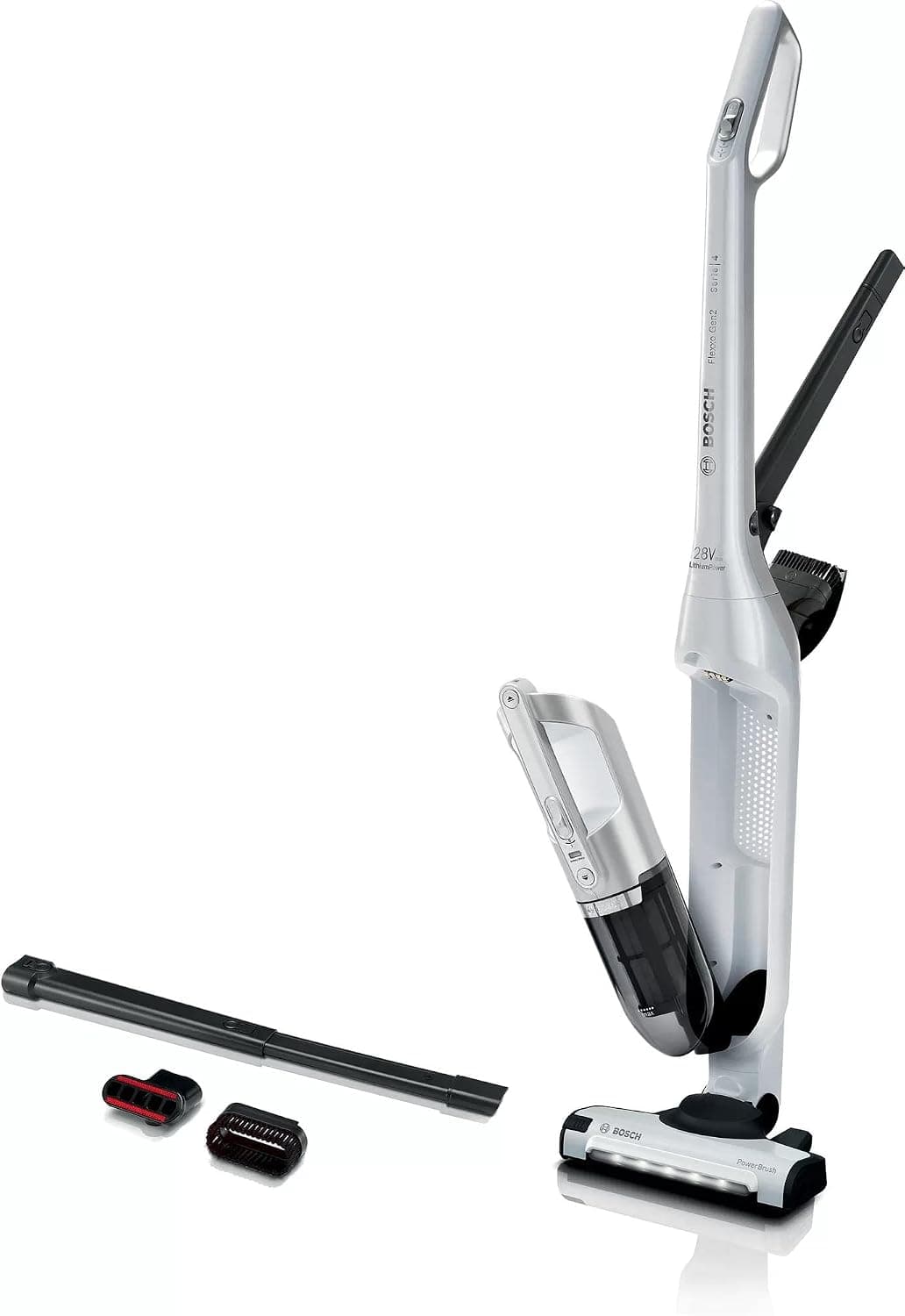Bosch Household Appliances Series 4, BBH3ALL28, Flexxo 2-in-1 Vacuum Cleaner, Multifunctional, Rechargeable, 55 Min Autonomy, 2 Speeds, Accessories Included, 28Vmax, White - Image 1