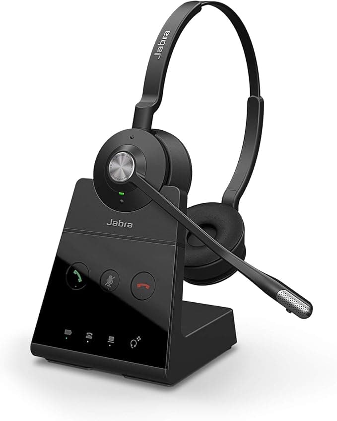 Jabra Engage 75 DECT Stereo Headset - Skype for Business Certified Wireless Headphones with Advanced Noise Cancelling for Landline Phones and Softphones - Black - EU Version (Refurbished)