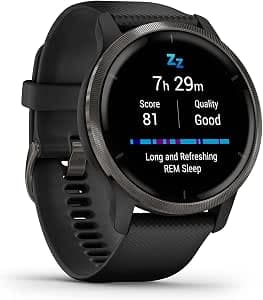 Garmin Venu 2 GPS Multisport Smartwatch with AMOLED Display, Long Life (11 Days) - Grey with Black Strap - 45 mm Case