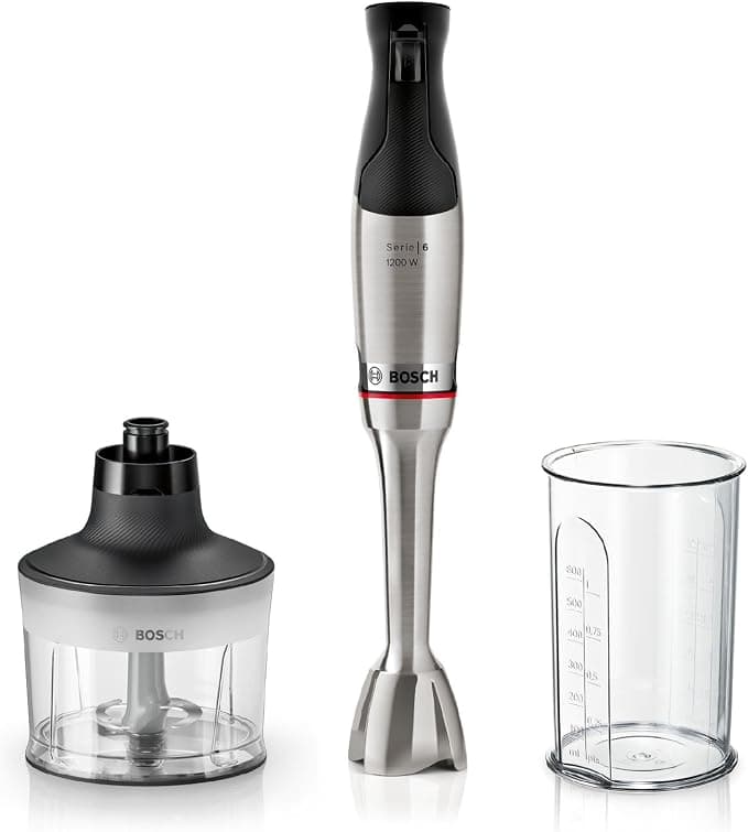Bosch Hand Blender, ErgoMaster 6 Series, 1200 Watt Air Cooled Motor, Variator, QuattroBlade Mixing System, Accessories Included, MSM6M830 - Image 1