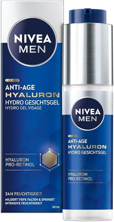 NIVEA MEN Hyaluron Hydro Anti-Ageing Gel for Face Refreshing with Hyaluronic Acid and Pro-Retinol, Fast Absorbing Gel for 24-Hour Intense Hydration and Visible Relief - Image 1