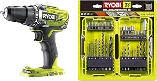 Ryobi Ryobi - Perceuse-visseuse 18V - 2 vitesses - 50 Nm - 500-1 800 tr/min - 22 positions - mandrin 13 mm & Coffret Empilable 32 Accessoires Mixtes Perçage - Vissage - Boulonnage + 1 Porte-embout PH