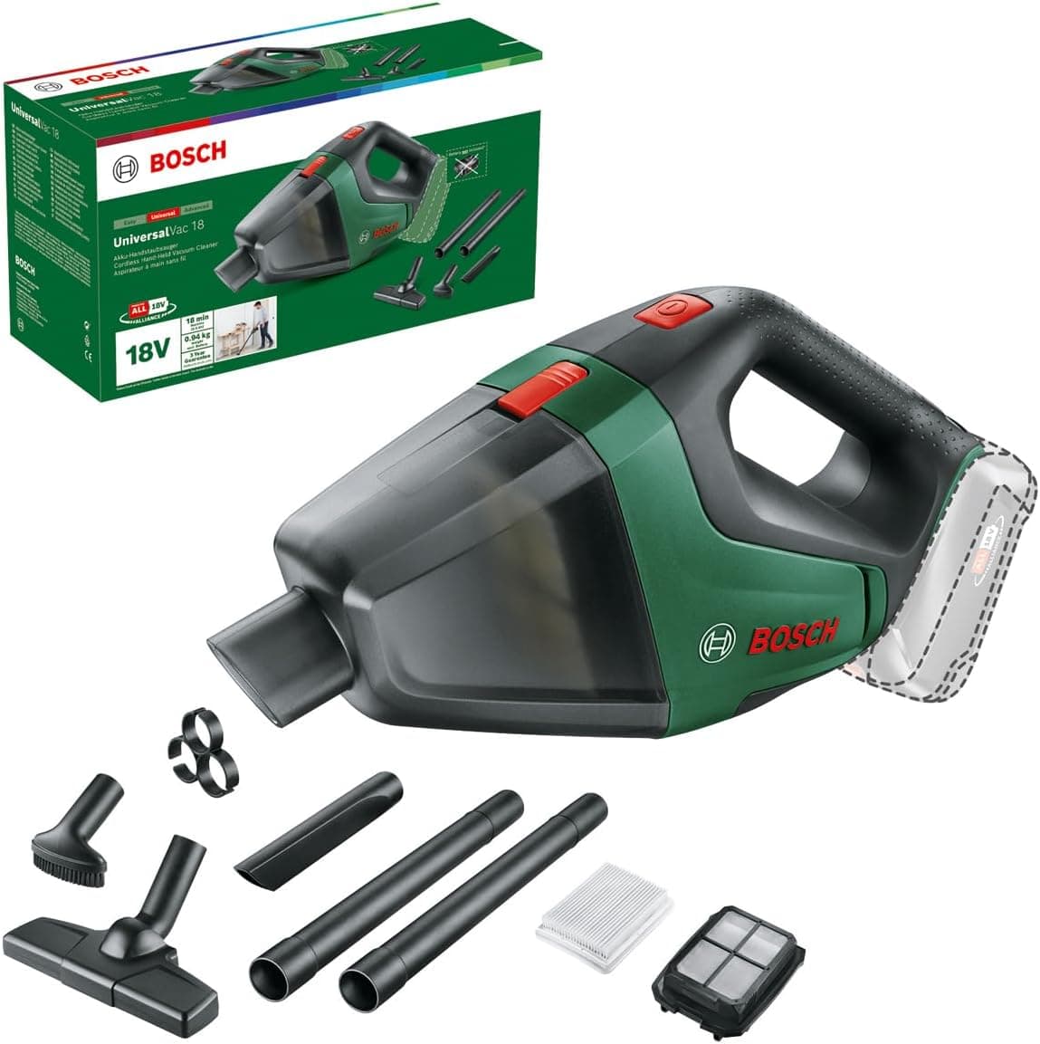 Bosch UniversalVac 18 Cordless Vacuum Cleaner (without Battery, 18 V System, in Cardboard Box) - Image 1