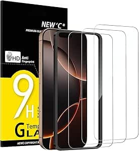 NEW'C Pack of 3 Tempered Glass Screen Protector for iPhone 17, 17 Pro, iPhone 16 Pro (6.3 Inches) - Effective Scratch-Resistant - HD Transparent - Easy Installation Tool Included