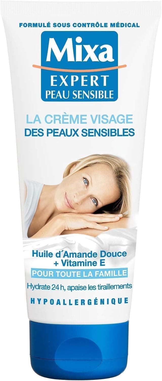 Mixa Expert Peau Sensible - la Crème Visage des Peaux Sensibles à l'Huile d'Amande Douce + Vitamine E - 100 ml