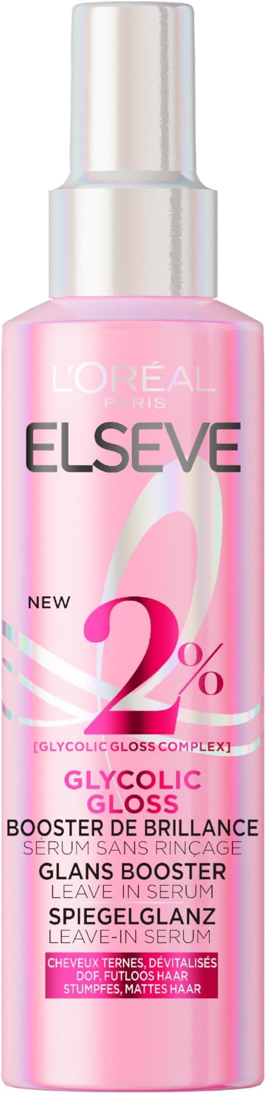 L'Oréal Paris - Shine Booster Serum Spray - Dull and Unbleached Hair - 24h Anti-Frizz - Thermo-Protection 230° - Enriched with Glycolic Acid - Elseve Glycolic Gloss 150 ml