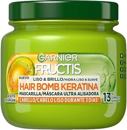 Garnier Fructis Smooth & Brilliant Strengthening Hair Mask, Smoothing, Nourishing, Liquid Vegetable Keratin and Argan Oil - 320 ml - Image 1