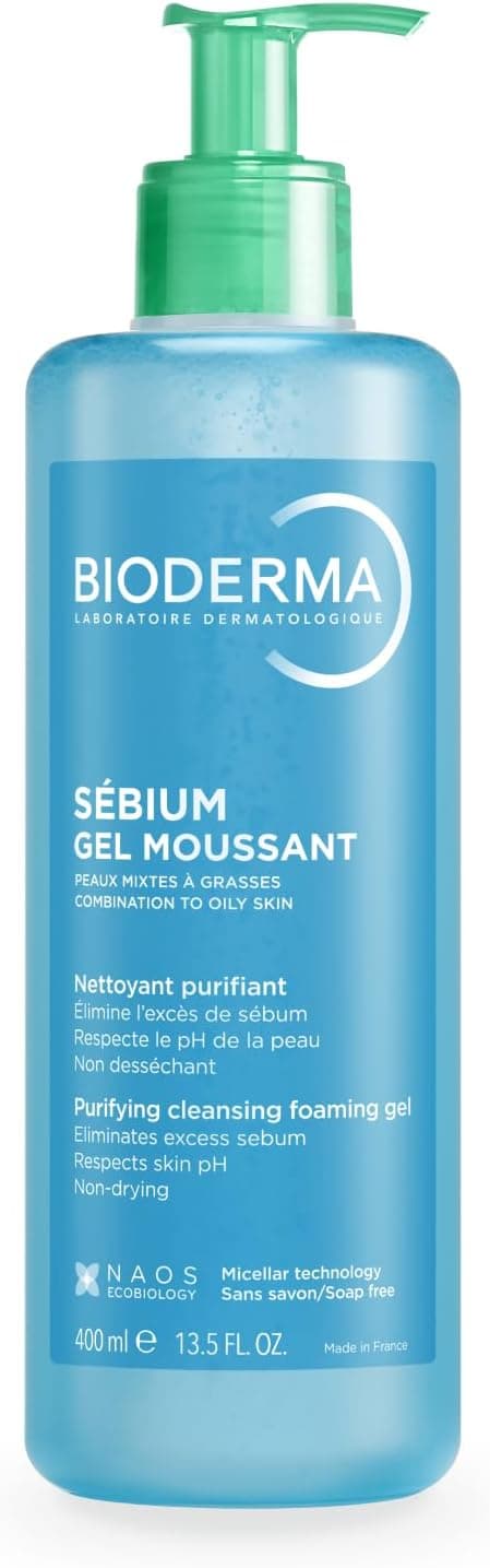 BIODERMA Sébium Gel Moussant – Nettoyant purifiant doux – Élimine l’excès de sébum et les impuretés – Peaux mixtes à grasses – Prescrit par des dermatologues – Flacon-pompe 500 ml