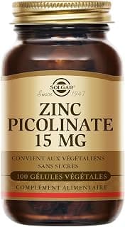 Solgar Zinc Picolinate 15mg - Défenses immunitaires - Zinc hautement assimilable - Nutriment Clé - Complément Alimentaire - Flacon de 100 gélules végétales