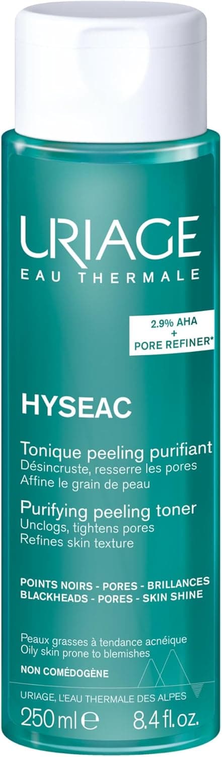 Uriage Hyseac Tonique Peeling Purifiant avec 2,9% d'AHA - Resserre les Pores, Élimine les Points Noirs et Affine le Grain de Peau - Sans Rinçage - Peaux Grasses à Tendance Acnéique - 250ml - Image 1