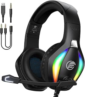 Fachixy FC100 Casque Gaming pour PC, PS4, PS5, Xbox, Mac, Nintendo Switch, Casque Gamer PS4 avec Lumière RVB, Casque PS5 avec Micro, Casque Antibruit avec Prise Jack 3,5 MM