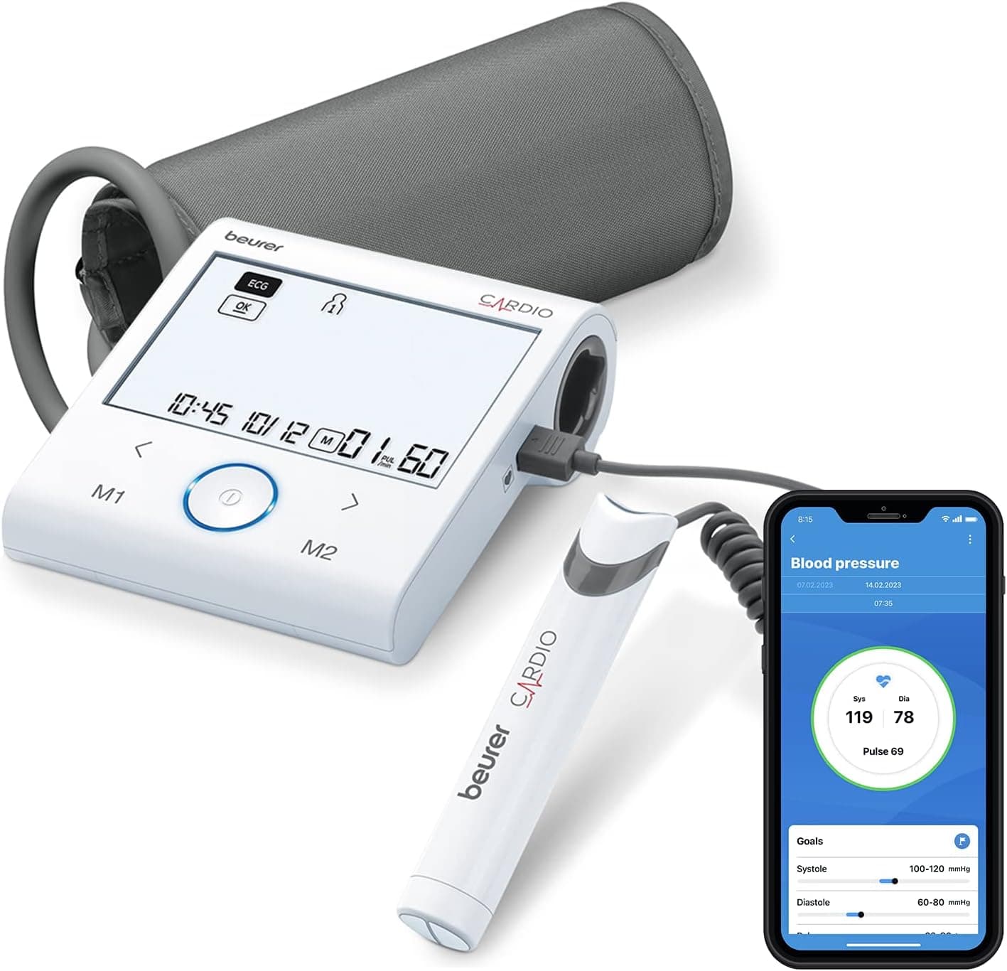 Beurer Beurer BM 96 Cardio Blood Pressure Monitor with ECG Function, Arm Blood Pressure and Pulse Measurement for Atrial Fibrillation Detection (AFib)