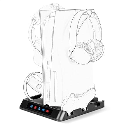 GEEKRIA Charging Station Compatible with Sony PlayStation VR2, PS5, Dual Game Controller, Gaming Accessories with Host Cooling Fan (Black) - Image 1