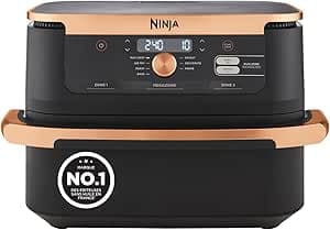NINJA Foodi FlexDrawer Air Fryer, Dual Zone with Removable Divider, Large 10.4L Drawer, 7-in-1, Double Zone, Dishwasher Safe Non-Stick, Black & Copper, AF500EUCP