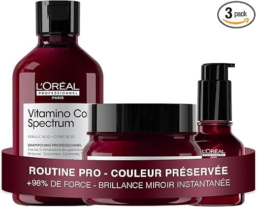 L'Oreal Professionnel Vitamino Color Spectrum Routine for Coloured Hair Preserves Colour + 98% Strength Instant Mirror Shine Shampoo (300 ml) + Mask (250 ml) + Serum (50 ml)