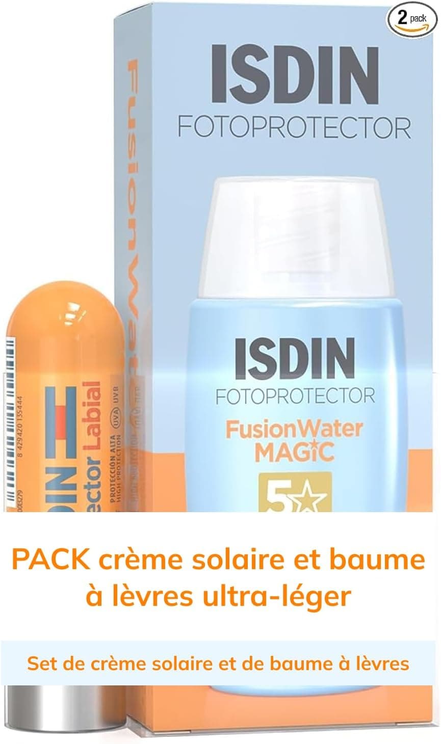 ISDIN Fotoprotector Pack Fusion Water MAGIC Face Cream SPF 50 (50 ml) + Lip Protection Stick SPF 30 (4 g)