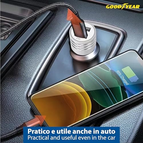 Goodyear 3 in 1 Lightning/Micro USB/USB-C Dual USB Cigarette Lighter Socket Charger 120cm Cable for Car - Image 6