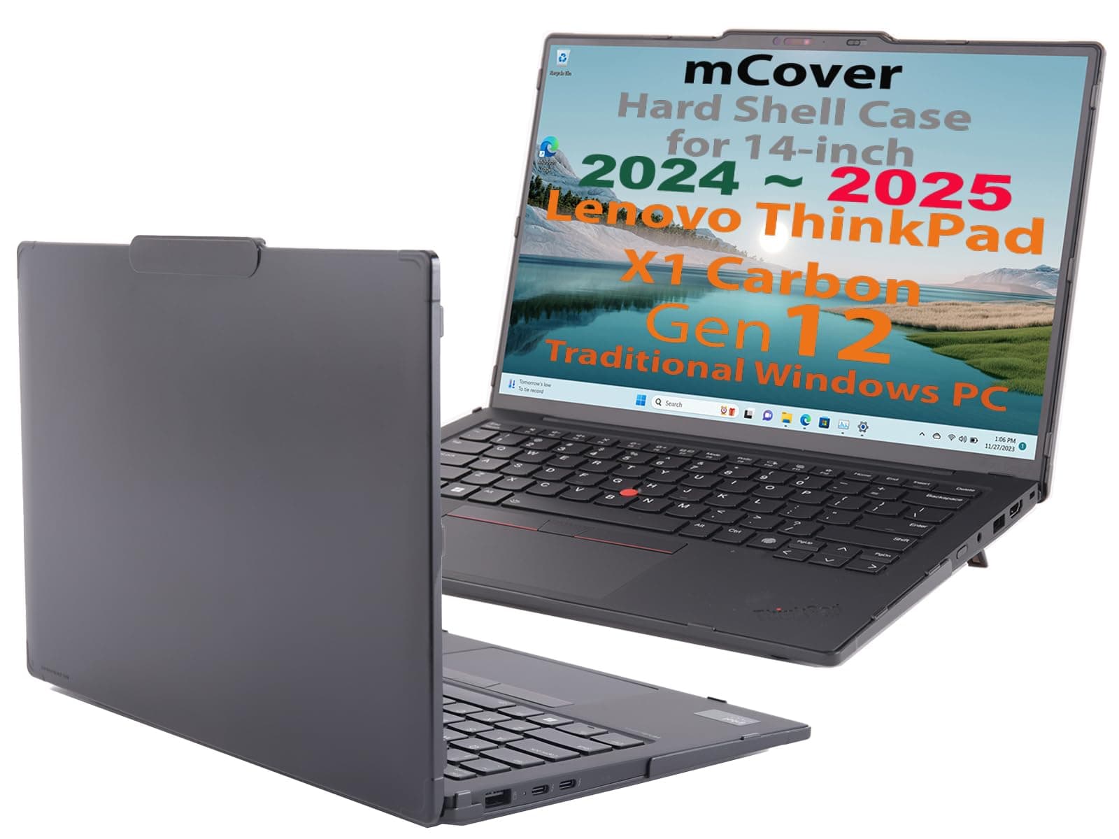 mCover Hard Case ONLY compatible with Lenovo ThinkPad X1 Carbon Gen 12/13 Windows 2024-2025 14 inch (with 180 degree hinge, NOT fit other Lenovo models) - Black - Image 1