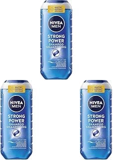 NIVEA MEN Strong Power Shampooing 250 ml pour homme aux minéraux marins Shampooing revitalisant pour cheveux dévitalisants (Lot de 3)