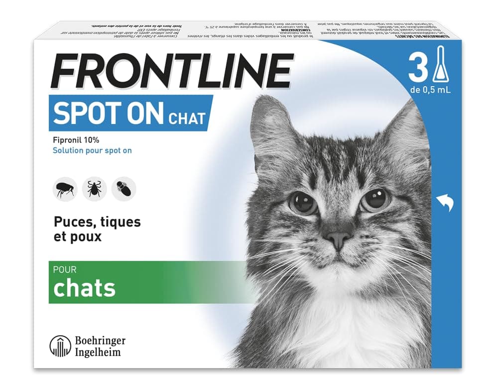 Frontline Spot-on Chat - Anti Puces, Tiques & Poux Broyeurs - Protège Pendant 4 Semaines Contre Les Puces/2 Semaines Contre Les Tiques - Fabriqué en France - 3 Pipettes - Image 1