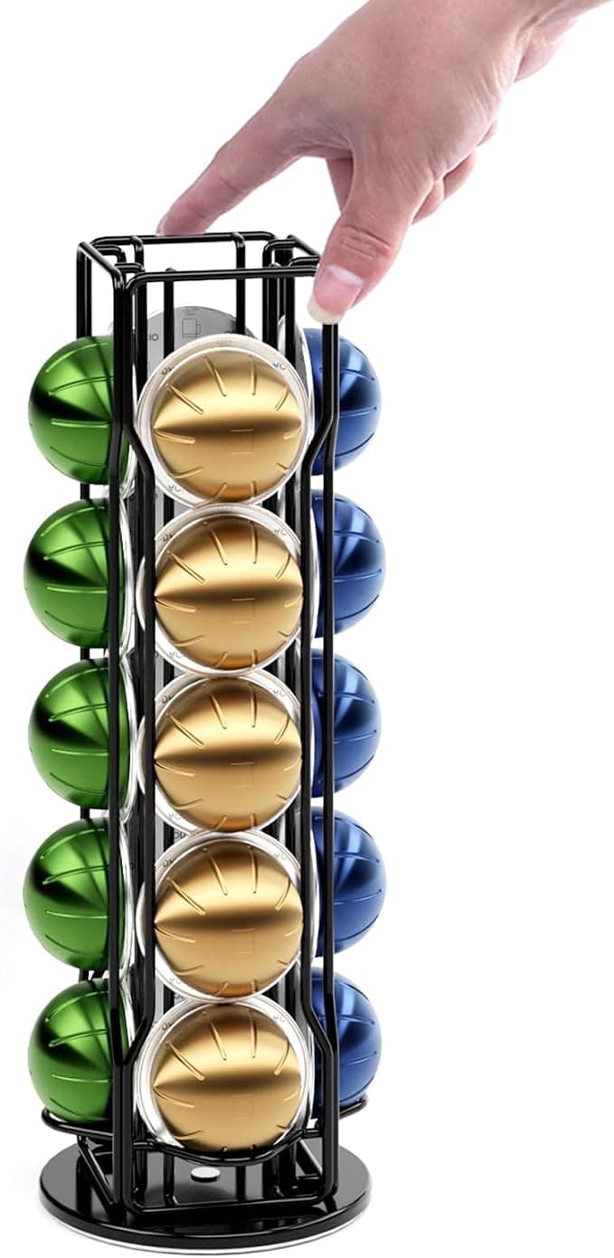SEVENLINE Vertuo Coffee Pod Holder Compatible with Nespresso Vertuoline 20 Pods Holder for Vertuo Line Carousel Storage Holder 360 Degree Rotatable (Black) - Image 1