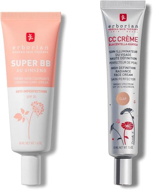 Erborian CC Crème à la Centella Asiatica - Make-Up for Complexion and Illuminating Care - SPF 25 - Clear 45 ml + Erborian Super BB Cream with Ginseng - Clear 40 ml