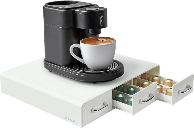Navaris Coffee Capsule Drawer – Coffee Machine Pod Holder Compatible with Nespresso CBTL K-Cups with 3 Drawers – Storage Pods 48 Capsules – White - Image 1
