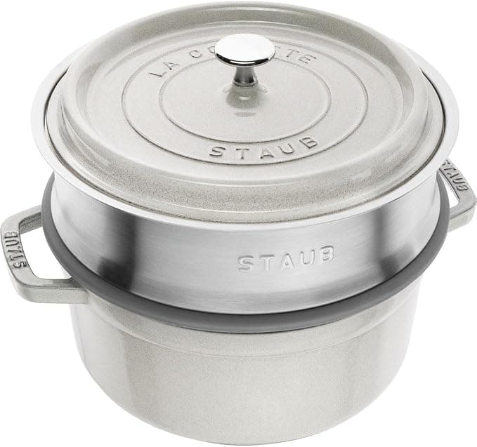 Zwilling Staub La Cocotte 40508-822-0 Cast Iron Round Stock Pot with Insert and Truffle, 3.8 Litre, White - Image 1