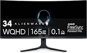 Dell Alienware AW3423DWF 34" Curved QD-OLED Gaming Display, AlienFX Lighting System, 0.1m Response Time, Anti-Glare,