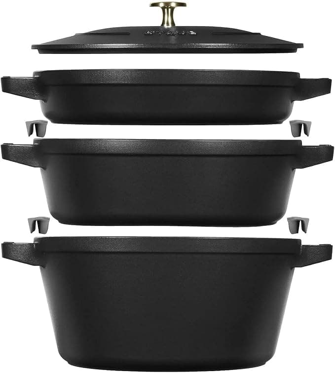 Staub STAUB La Cocotte Cast Iron 3-Piece Round Saucepan Set, Black