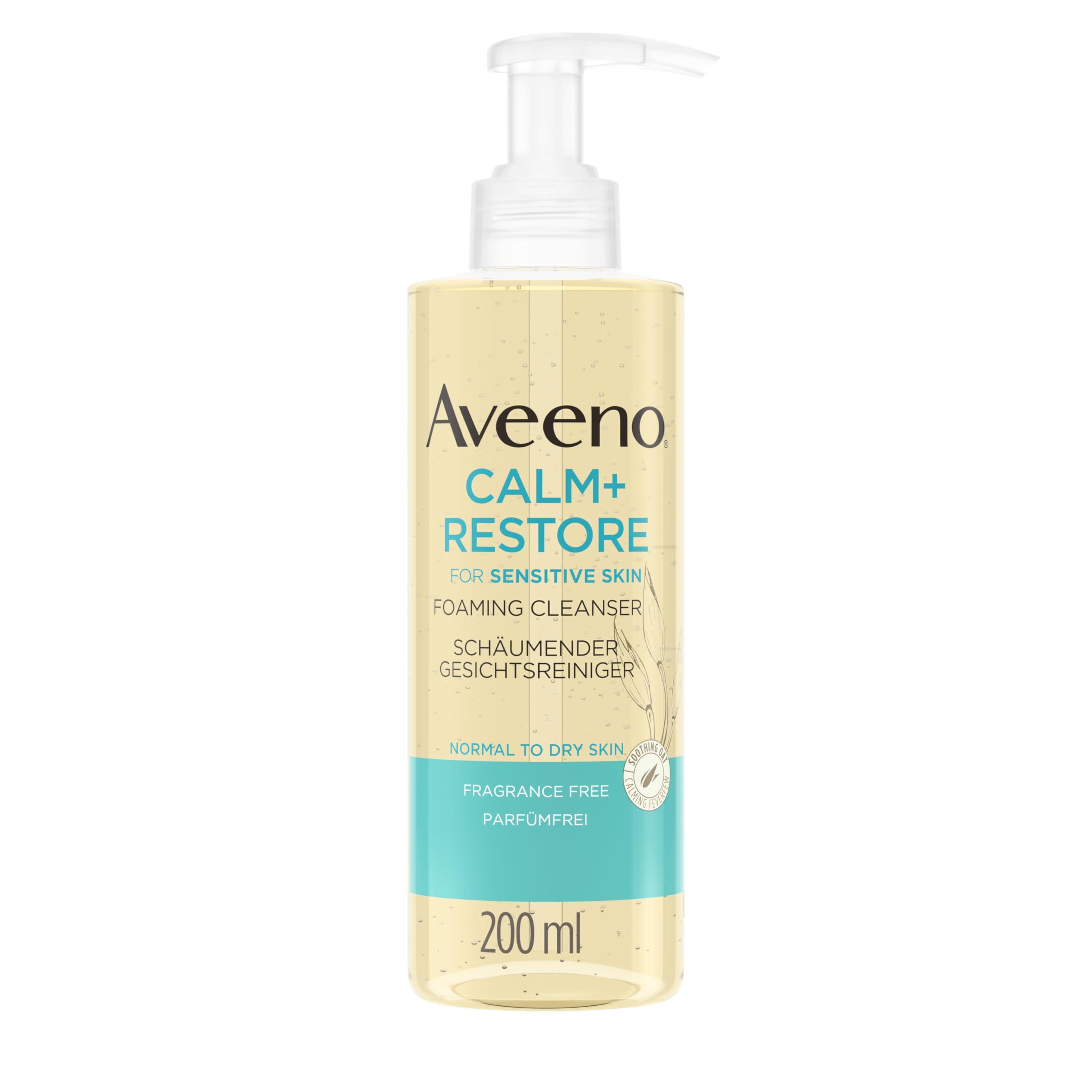 Aveeno Calm + Resort Nettoyant moussant pour le visage (200 ml), élimine le maquillage, mascara imperméable + laisse une sensation d'hydratation sur la peau, gel à mousse, pour peaux sensibles, sans - Image 3