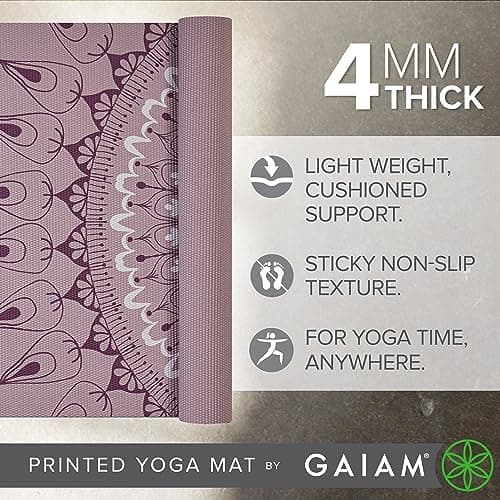 Gaiam Tapis de yoga antidérapant à imprimé classique pour tous les types de yoga, pilates et entraînements au sol, Here & Now Rose poudré, 4 mm - Image 4