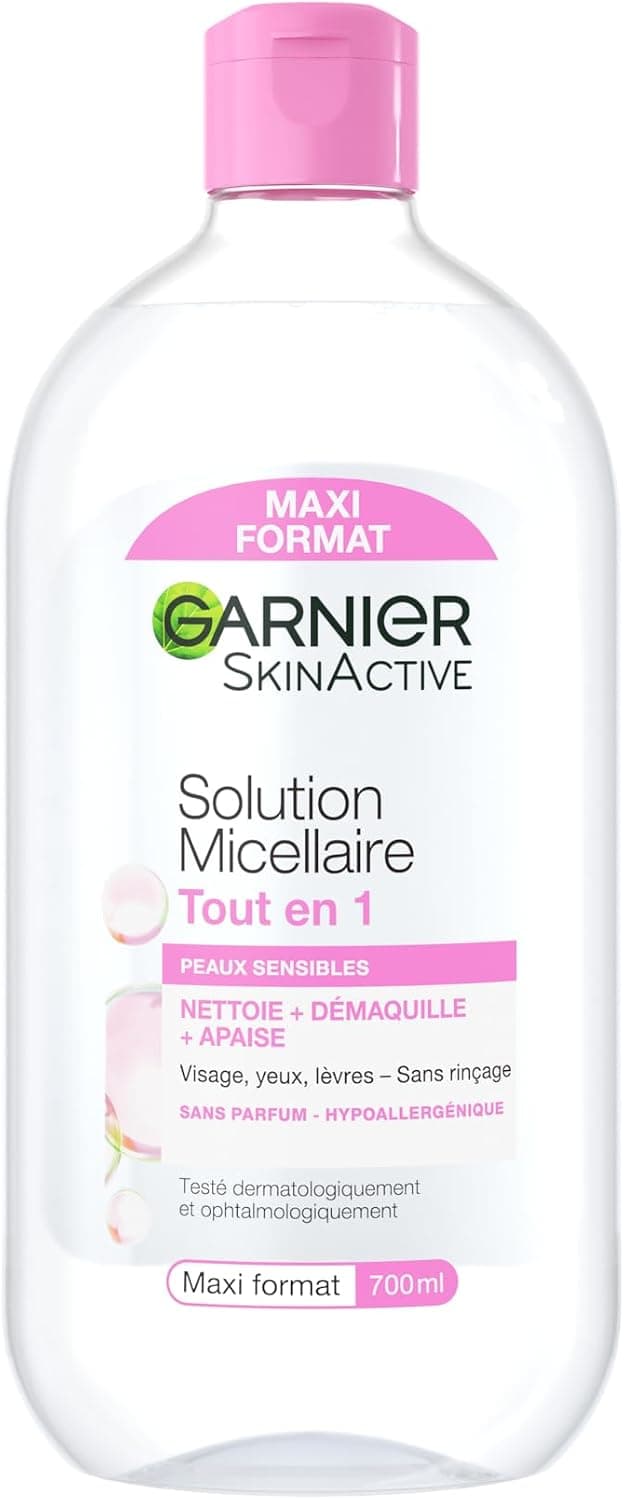 GARNIER Skin Active - Solution Micellaire Tout En 1 - Nettoie, Démaquille, Apaise - Micelles Et Glycérine Végétale - Sans Parfum - Vegan & Cruelty Free - Visage, Yeux, Lèvres - Peau Sensible - 700 ml - Image 1
