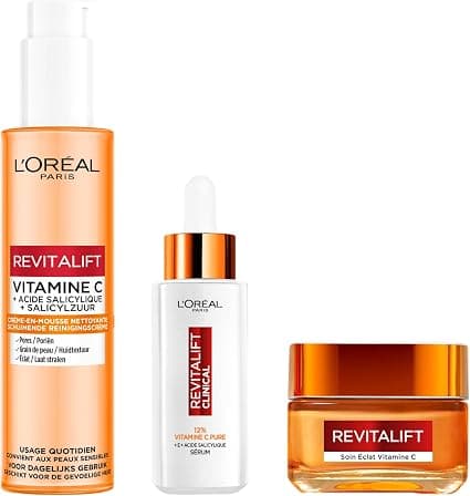 L'Oréal Paris - Routine Vitamin C Set - Face Wash 150ml + 12% Vitamin C Serum 30ml + Radiance Face Care 50ml - Revitalift Clinical - Image 1